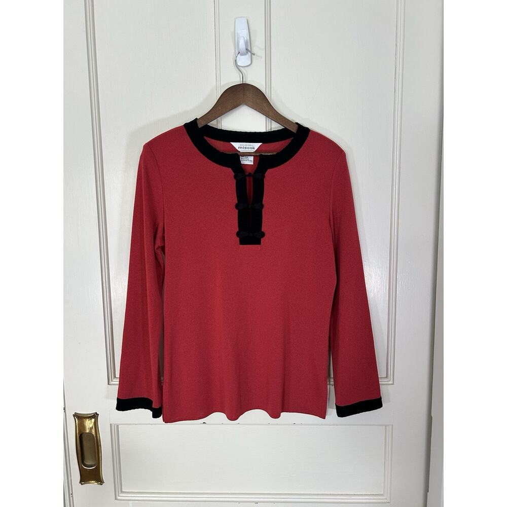 Vintage Exclusively Misook Knit Sweater Womens Size Small Red Black Toggle